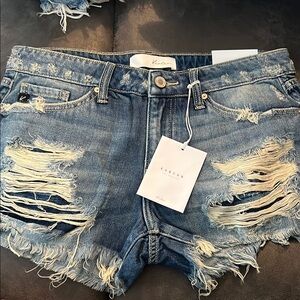 KanCan Women's Distressed Blue Denim Shorts